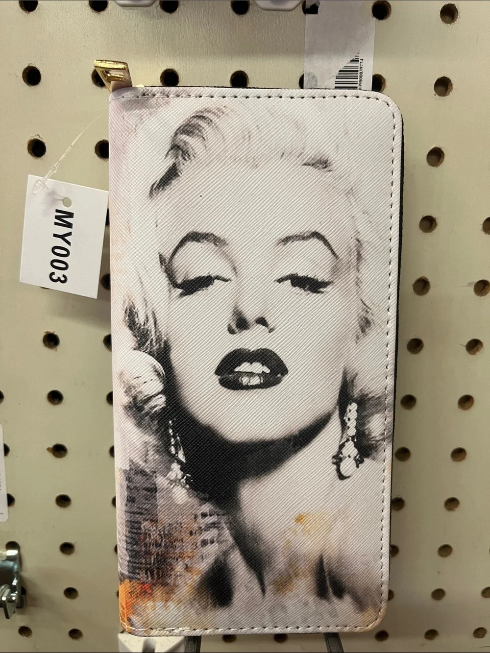 Black & White Zip Phone Wallet with Vintage Portrait Print